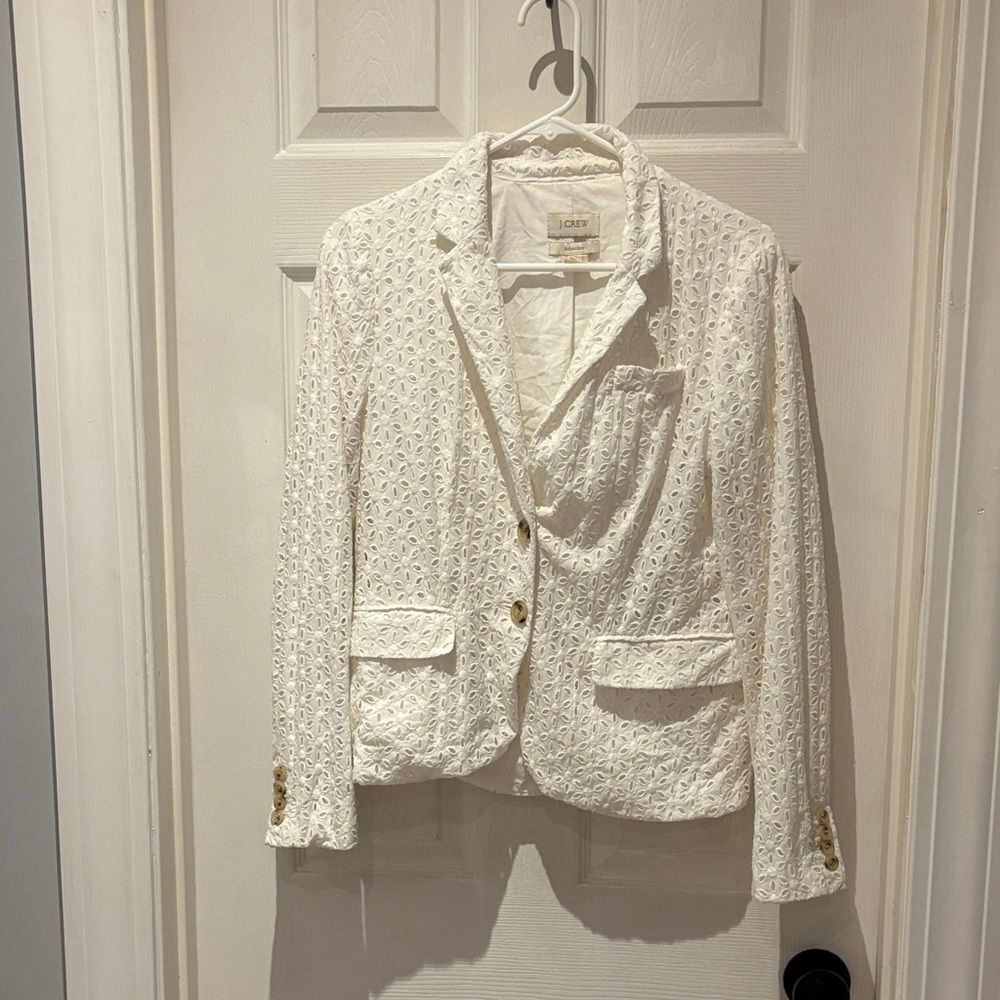 J. Crew Ivory Lace Blazer with eyelet. 
Schoolboy blazer with eyelet.
